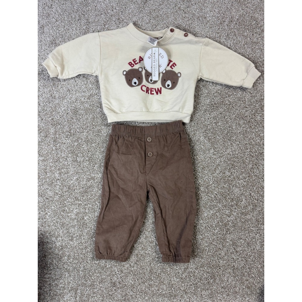 Rugged Bear Baby Boys 2 Piece Sweatshirt and Corduroy Pants Set 3-6M Cream Brown